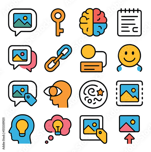 Communication and technology flat icon collection. digital, media, and networking set