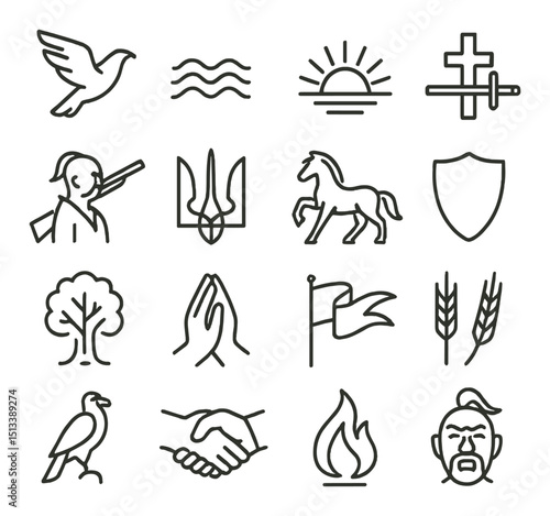 Historical and cultural flat icon collection. heritage and tradition symbol set