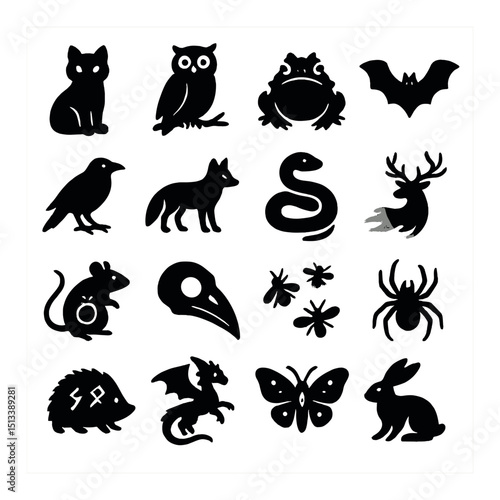 Wildlife and nature silhouette icon collection. animal and creature symbol set
