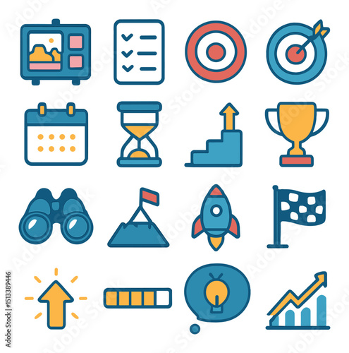 Business and finance icon collection in flat and silhouette style for growth and success