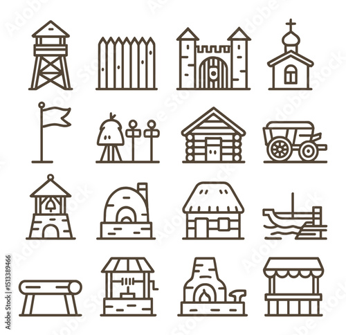Historical architecture linear icon collection. heritage and landmark design set