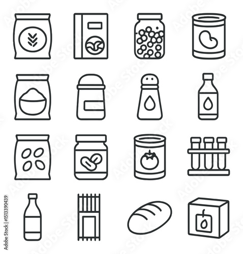 Food and grocery linear style icon collection. essentials for cooking and shopping.