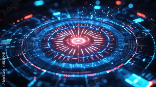 Wallpaper Mural A vibrant digital dartboard represents precision in technology and data-driven decision-making. The illuminated patterns demonstrate modern innovation and strategy. Torontodigital.ca