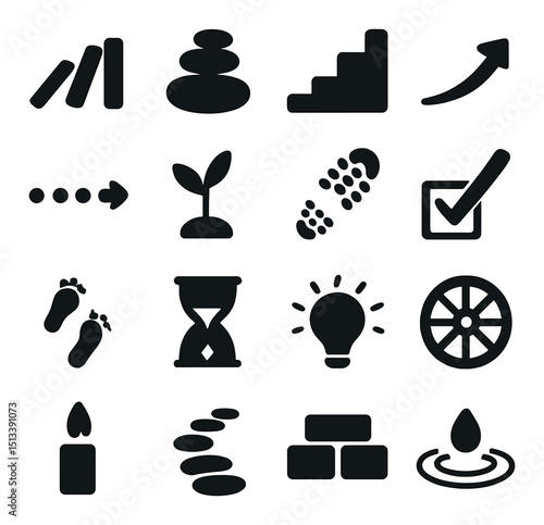 Wellness and relaxation icon collection in silhouette style. spa and zen symbols