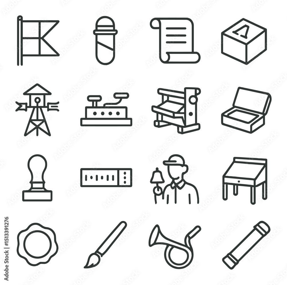 Fototapeta premium Office essentials linear style icon collection. work and productivity symbols set