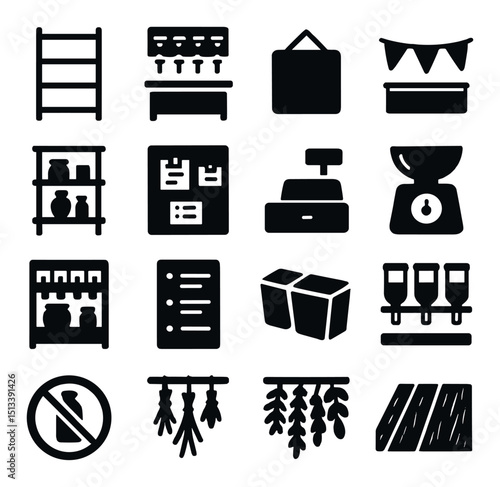 Bakery shop silhouette icon collection. pastry, bread, and confectionery symbols set