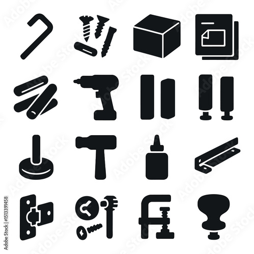 Hardware tools silhouette icon collection: diy, construction, repair essentials