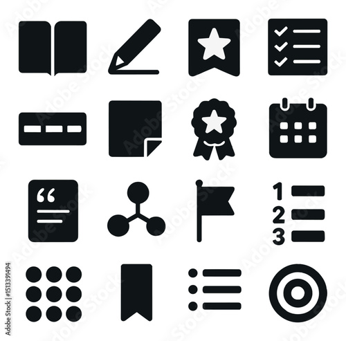 Business and office silhouette icon collection. work and productivity symbols set