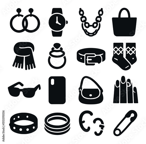 Fashion accessory silhouette icon collection: stylish, trendy and chic designs