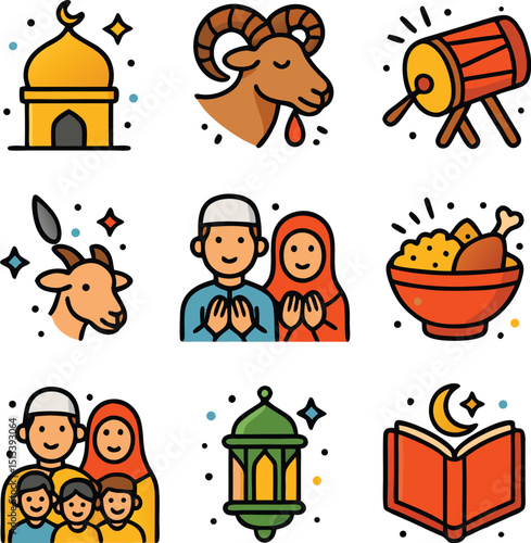 Collection of eid aladha icons.