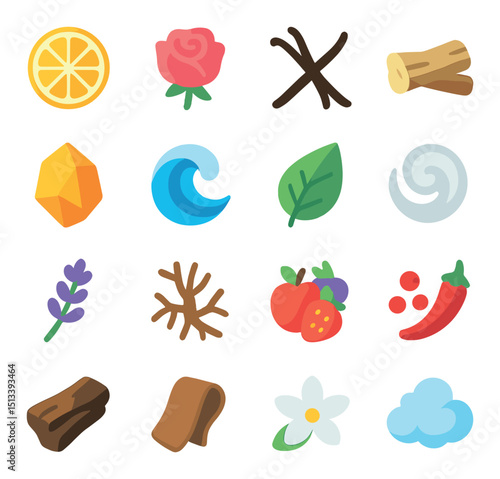 Nature and elements flat icon collection. eco-friendly and organic symbols set