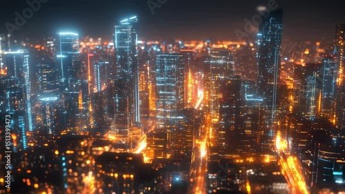 Wallpaper Mural Futuristic Cityscape at Night with Glowing Lights. Video Generative AI Torontodigital.ca