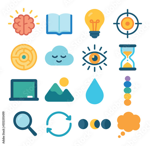 Science and innovation flat icon collection. research, discovery, technology graphics set