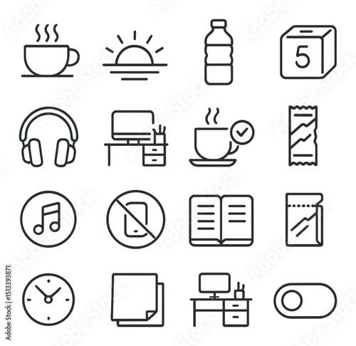 Lifestyle and daily essentials icon collection in linear style. everyday and routine icons