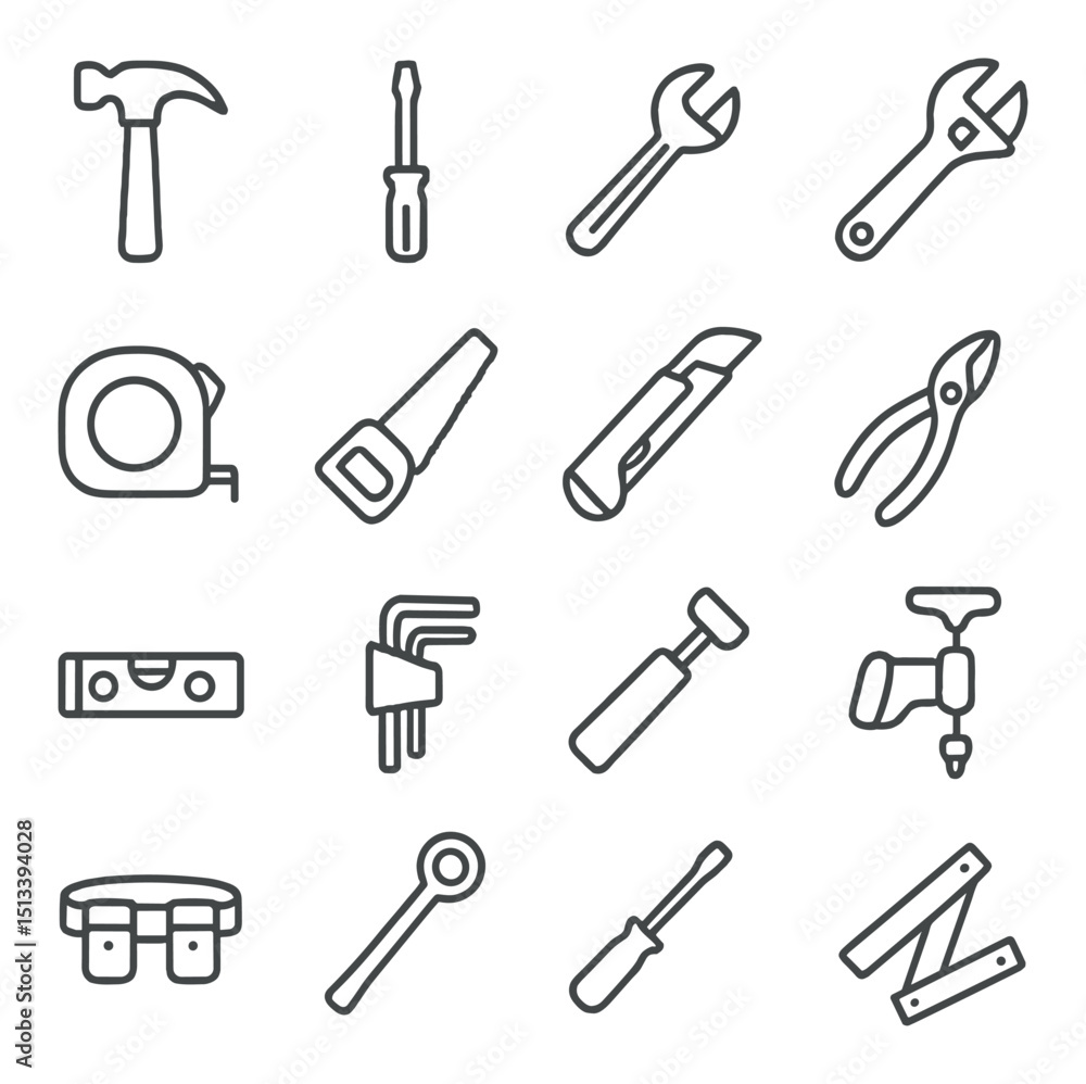 Tool and equipment flat icon collection for hardware, handyman, and repair projects Tool and equipment flat icon collection for hardware, handyman, and repair projects