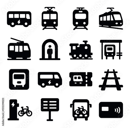 Transportation silhouette icons collection. vehicle, transit, and travel symbol set