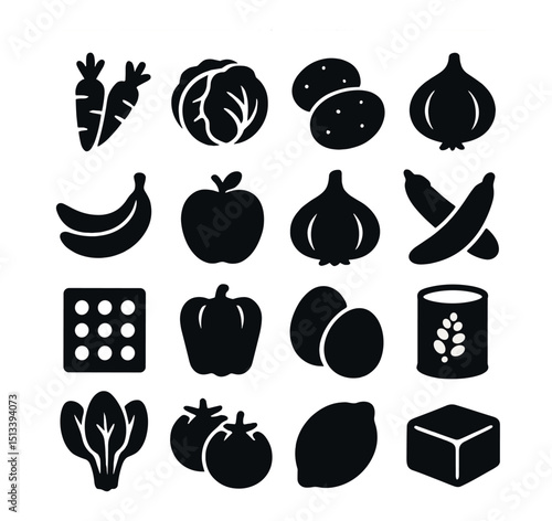 Food and groceries icon collection in silhouette style. market and shopping set