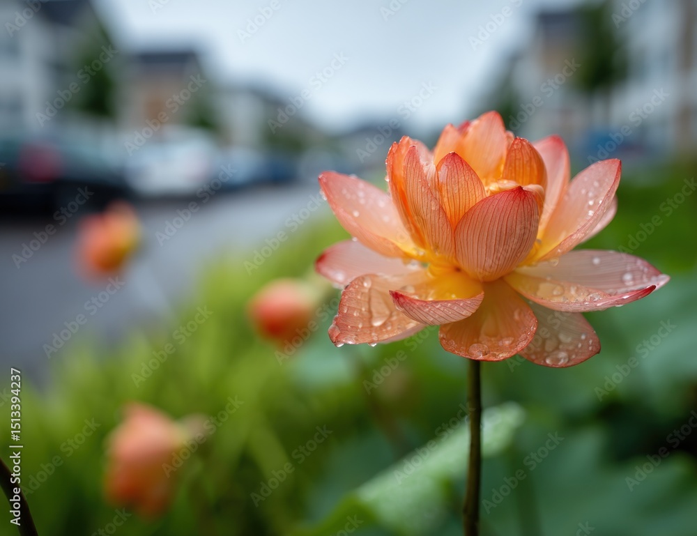 Fototapeta premium Orange Lotus in Rain