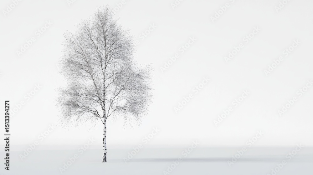 Fototapeta premium A tall birch tree stands alone on a white background