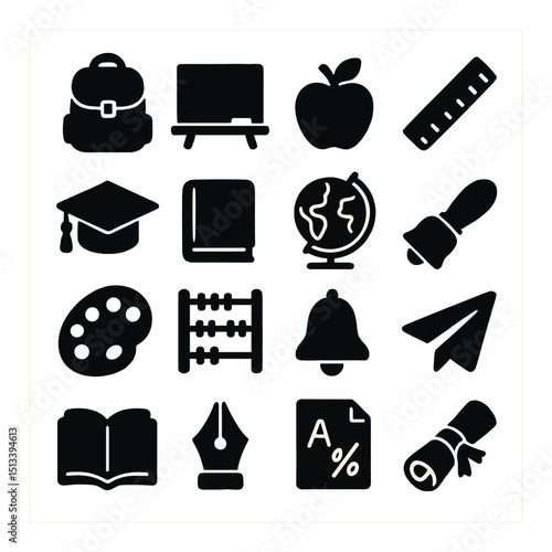 Education and school silhouette icon collection. academic symbols and learning designs
