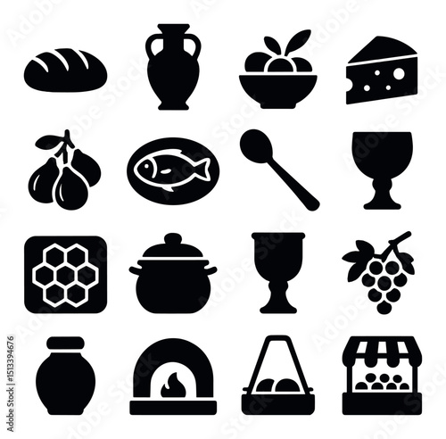 Food and drink icon collection in silhouette style. culinary, dining, and kitchen symbols