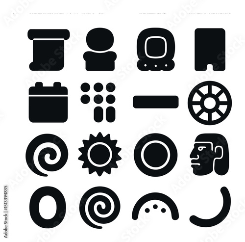 Ancient symbols icon collection in silhouette style. historical and cultural design set