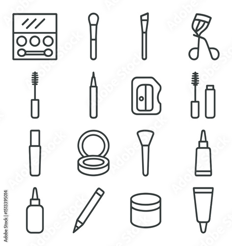 Makeup and beauty linear icons collection. cosmetics and skincare essentials