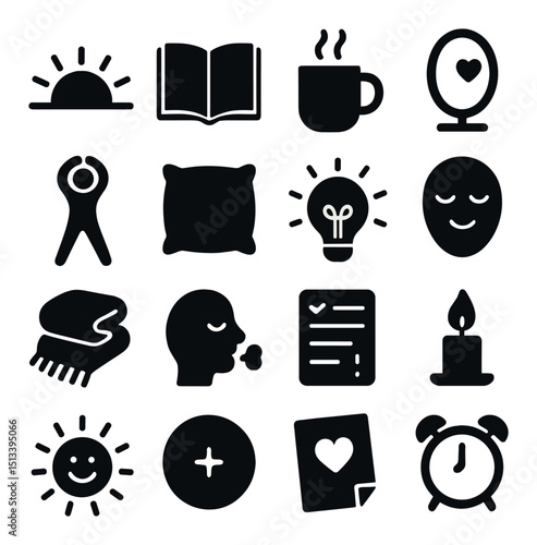 Lifestyle and wellness icon collection: silhouette style for health and relaxation
