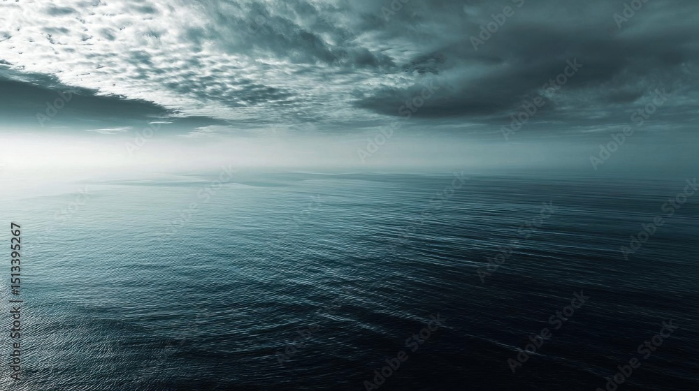 Fototapeta premium Calm sea with soft clouds in the sky, peaceful ocean atmosphere.