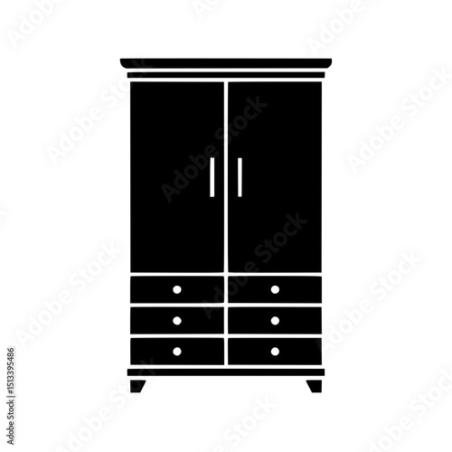 Black silhouette of a wardrobe with drawers and handles