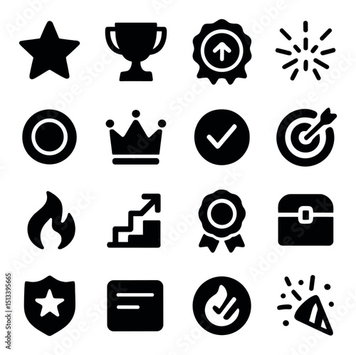 Achievement and rewards icon collection in silhouette style. awards and success symbols set