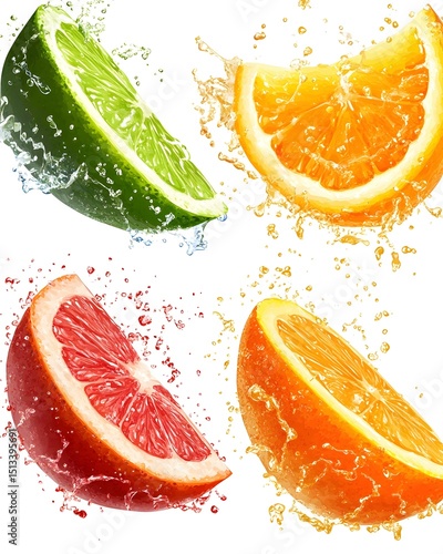 Bright watercolor citrus slices with splashes