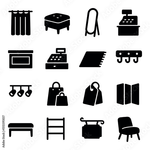 Home goods silhouette icon collection for interior design and decor projects