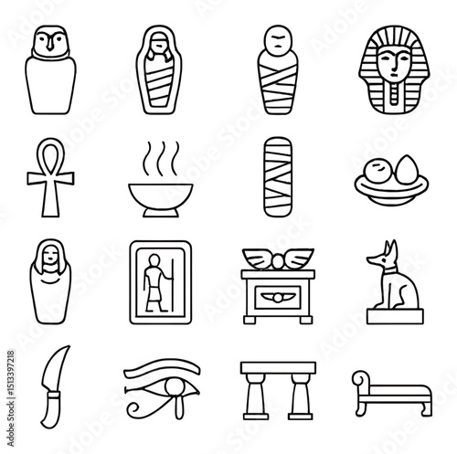 Ancient egypt silhouette icon collection. mummy, hieroglyphs, and pharaoh symbols set