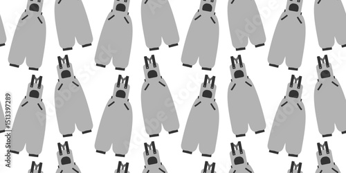 Jumpsuit with cuffs and pockets Minimalistic Seamless Pattern in grayscale Clothes Background Idea