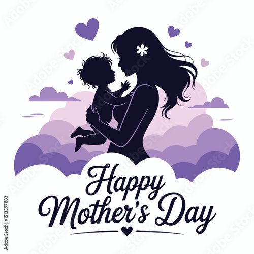 Celebrating the Love: Vibrant Mother’s Day Family Scene with Joyful Mom and Child, Colorful Cake, Green Tea, and Heartwarming Moments in Artistic Vector Style