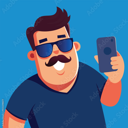Dad's Selfie Fail Double Chin and Sunglasses Vector Illustration
