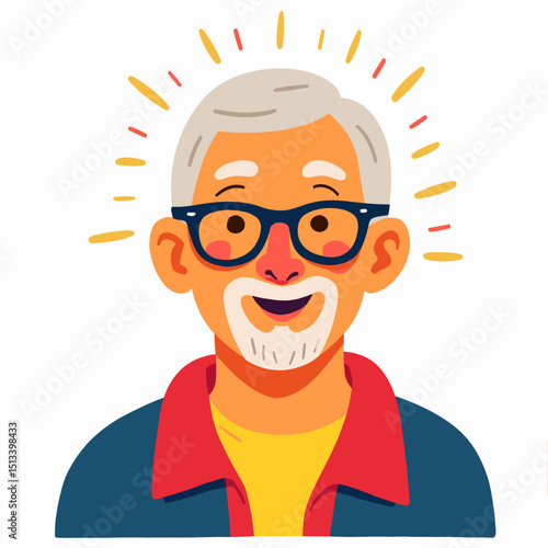 Elderly man smiling with vibrant colors, joy and pride