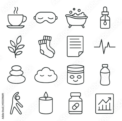 Wellness and spa linear icon collection. relaxation and self-care symbols set