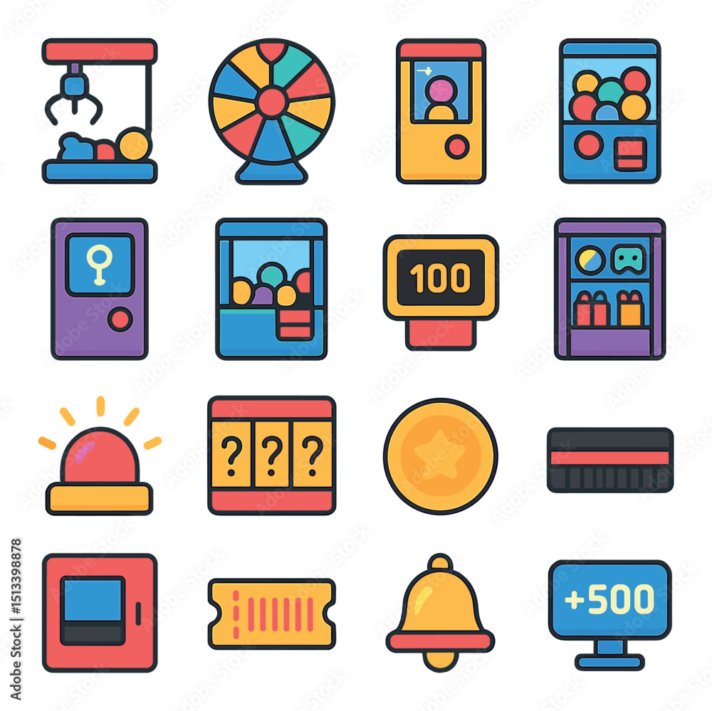 Obraz premium Arcade game icon collection in flat style. gaming symbols and entertainment graphics