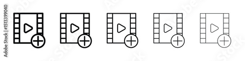 Add video icon Outline and flat style designs
