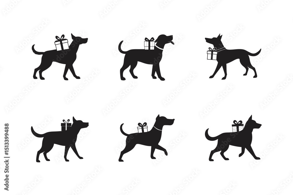 Fototapeta premium dog carrying a gift in its mouth silhouette vector
