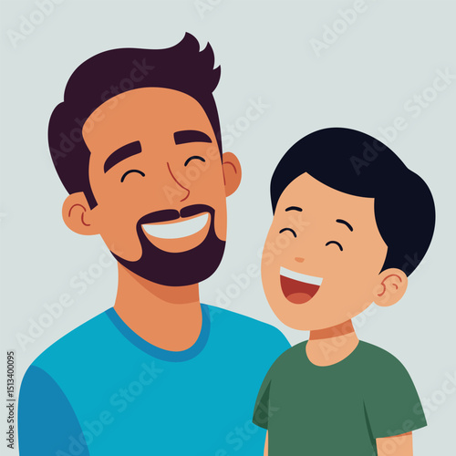 Father and Son Laughing Together Joyful Bonding Moment Vector Illustration
