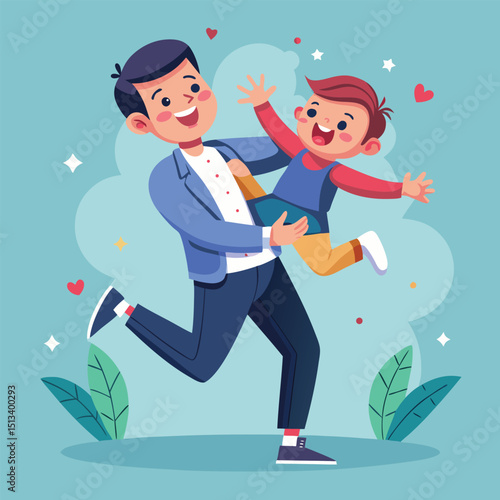 Father Dancing with Giggling Baby Joyful Flat Design Vector Illustration