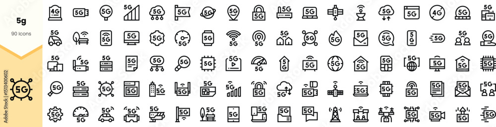 A collection of sleek, monochrome icons representing G technology features, showcasing various aspects like connectivity, devices, and data transfer. A collection of sleek, monochrome icons representing G technology features, showcasing various aspects like connectivity, devices, and data transfer.