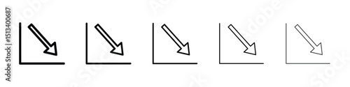 Arrow trend-down icon Outline and flat style designs