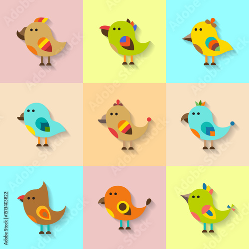 Cute vector birds set in flat style