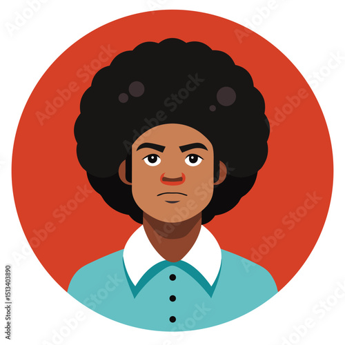 Illustration of a Black Man with a Voluminous Afro Vector Illustration