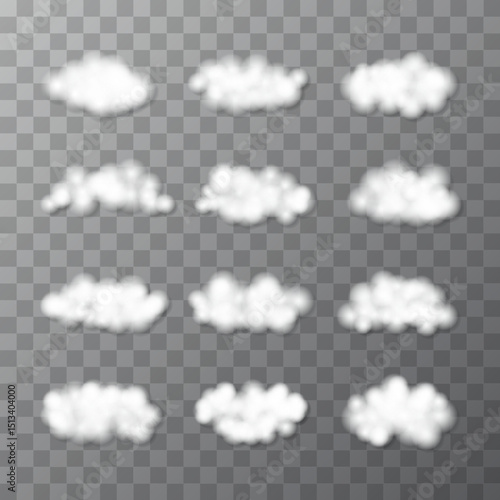 Transparent vector cumulus clouds set
