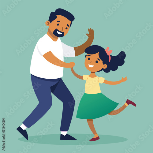 Latino Dad Dancing with Daughter Vector Illustration